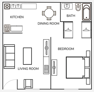 A1 One Bedroom / One Bath - 612 Sq. Ft.*